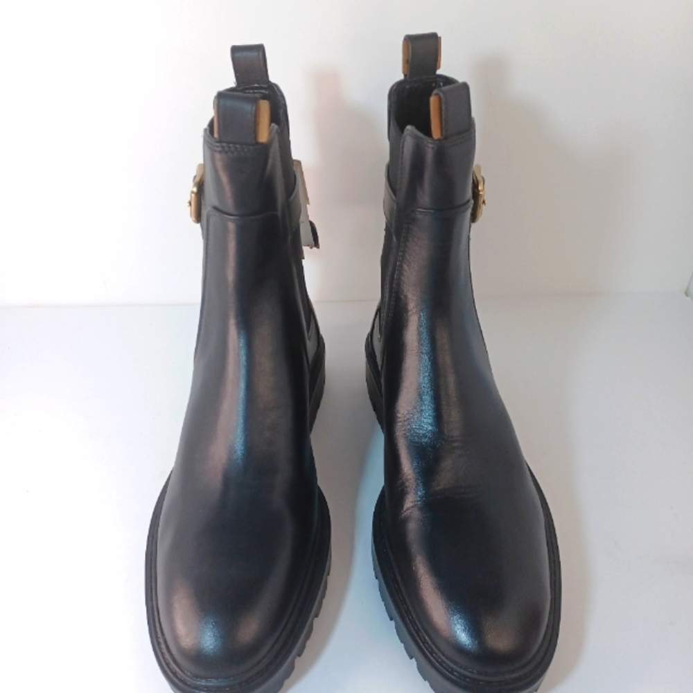 ZARA black leather buckle ankle boots size 7.5 - Picture 4 of 11